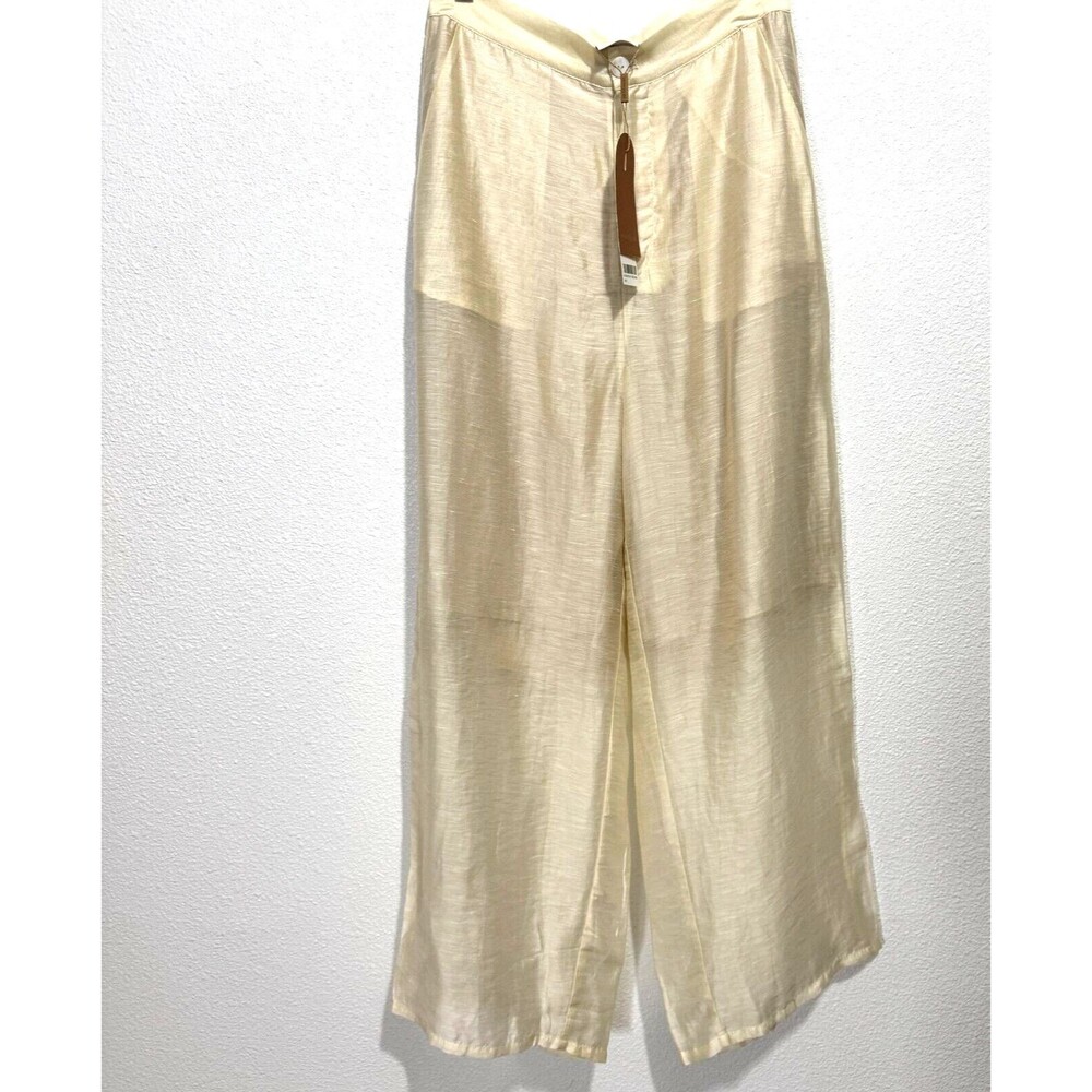 Mouggan Womens Ivory Hemp Blend Semi Lined Formal/Dress Wide Leg Pants Large NWT
